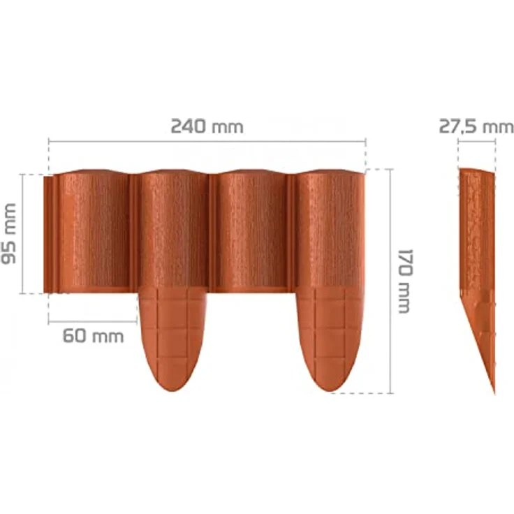 Cellfast ECO Rasenkante Palisade Gartenpalisade Raseneinfassung Beetumrandung Innovativ & Dekorativ UV-Strahlenbeständig Ziegelrot (2,4m) – Bild 2