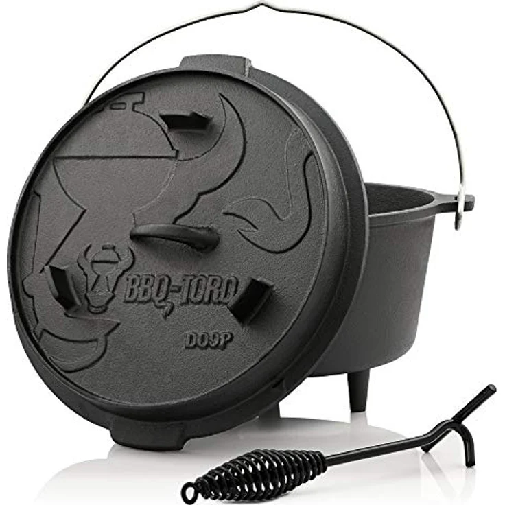 BBQ-Toro Dutch Oven Premium Serie | 9,0 Liter (DO9P), Topf mit Füße | bereits eingebrannt - preseasoned | Verschiedene Größen | Gusseisen Kochtopf | Bräter mit Deckelheber – Bild 1