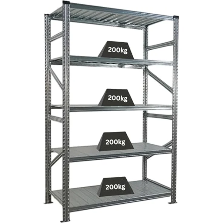 Proregal PROXIMO Metallregal Fachbodenregal, 200 x 240 x 70 cm, Traglast 200 kg pro Boden, 5 Böden, verzinkter Stahl, schraubenloses Stecksystem – Bild 3