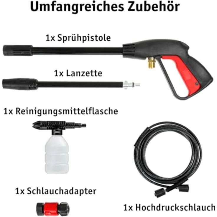WALTER Hochdruckreiniger 230V 1400W, max 105bar, 6,5l-min, umfangreiches Zubehör, Einstellen der Strahlform – Bild 7