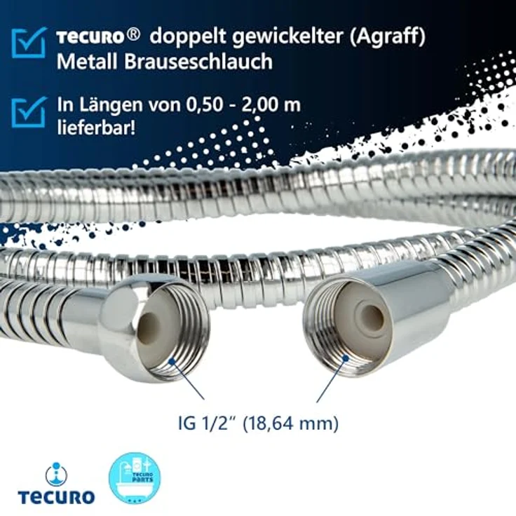 tecuro Brauseschlauch Metall Agraff, doppelt gewickelt, 0,75 m, hochglanzverchromt, mit Messing-Anschlüssen – Bild 4