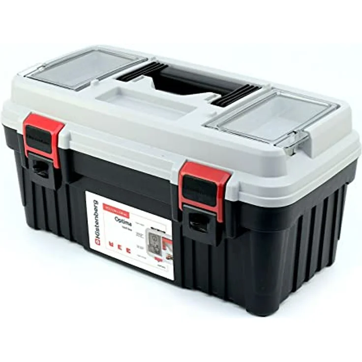 Kistenberg Werkzeugkoffer mit Werkzeugtrage, ergonomischer Griff, robuster Deckel, 470 x 256 x 238 mm, Grau – Bild 1