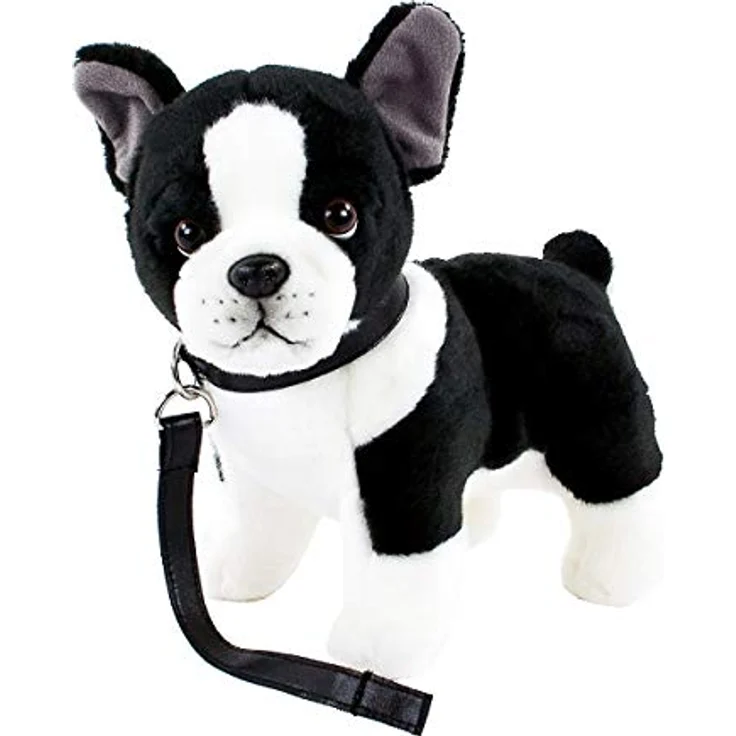 Teddys Rothenburg Kuscheltier Französische Bulldogge/Boston Terrier mit Halsband und Leine 25 cm schwarz/weiß gescheckt Plüschhund – Bild 1