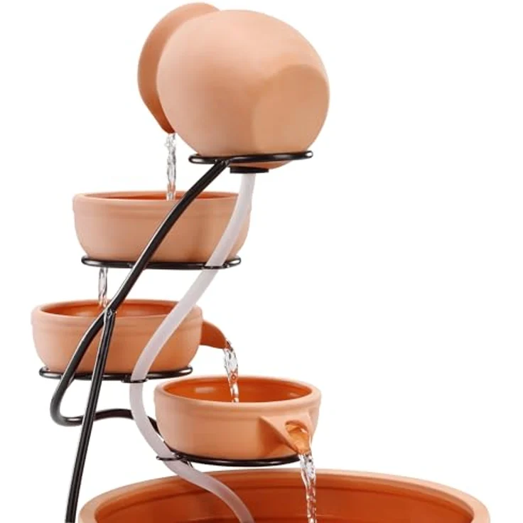 Esotec Solar Kaskadenbrunnen Livorno, Keramik, terrakotta, freistehend mit 4 Schalen, 55 cm hoch, Solar-Pumpe 170l/h – Bild 4