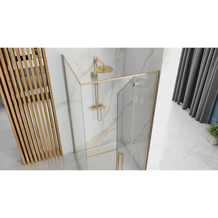 Rea FARGO GOLD Duschkabine 90x90x195 cm, transparentes gehärtetes Sicherheitsglas 6 mm, halboffen, Ecke, ohne Duschwanne, gold – Bild 2