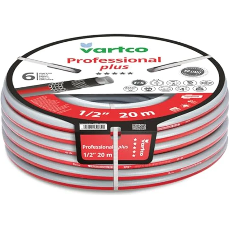 Vartco Professional Plus 6-lagiger Gartenschlauch, flexibler Lebensmittelschlauch mit Torsion-Free System, UV-beständig, 30 Bar, 1/2" 20m – Bild 1