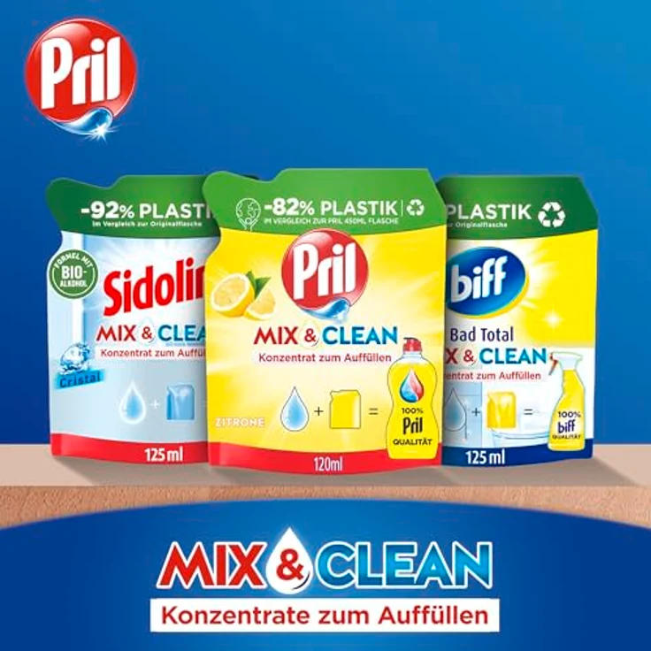 PRIL Original Konzentrat Mix & Clean, Geschirrspülmittel Zitrone 120 ml, Kalt-Aktiv-Formel, 82% weniger Plastik, recycelbare Verpackung – Bild 9