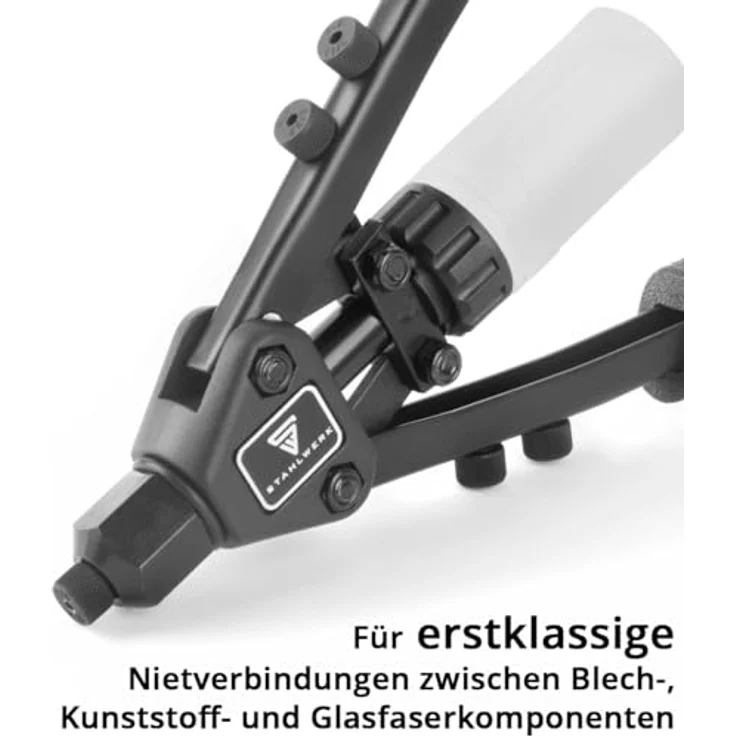 STAHLWERK Nietzangen-Set HNZ-280 ST, Blindnietzange mit 5 Wechsel-Aufsätzen und 500 Blindnieten, ergonomischer Griff für optimale Kraftübertragung – Bild 4