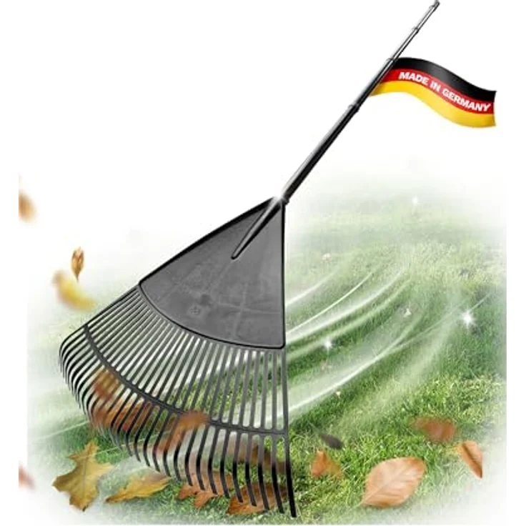 Novatool 4X Laubbesen mit 4tlg Steck- & Schraubstiel, Gartenrechen mit 30 Kunststoff-Zinken, Arbeitsbreite 75cm, Schwarz – Bild 1