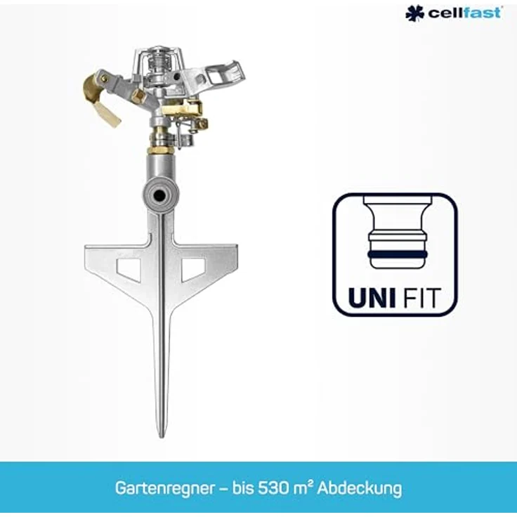Cellfast Pulsationssprenger, Rasensprenger, Impulsprenger LU zur Bewässerung Flächen bis 530 m², massiv aus Metall, Kreisregner 360°, 52-160 – Bild 3