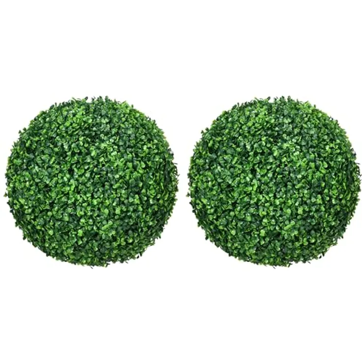 HOMCOM Buchsbaumkugel 2er Set, Künstliche Pflanzen, Zimmerpflanze mit UV-Schutz, Pflanze Deko, Kunstbaum für Indoor, Outdoor, Grün - Preisvergleich
