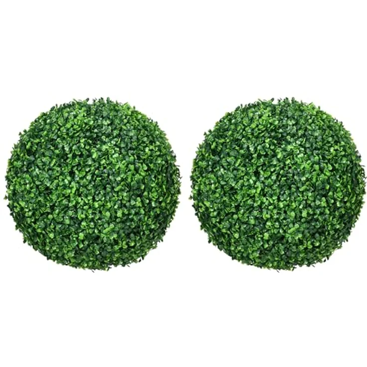 HOMCOM Buchsbaumkugel 2er Set, Künstliche Pflanzen, Zimmerpflanze mit UV-Schutz, Pflanze Deko, Kunstbaum für Indoor, Outdoor – Bild 1