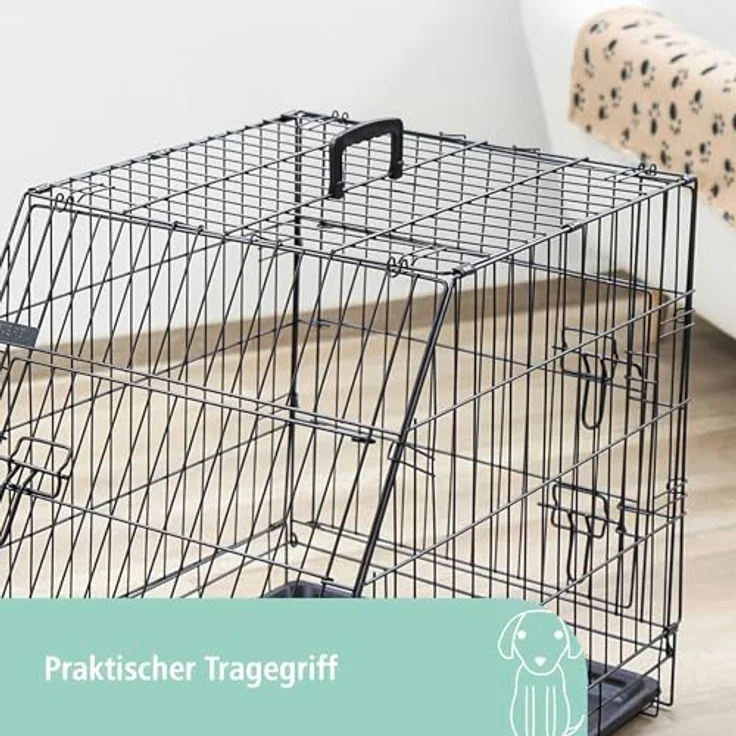 Kerbl Gittertransportbox, klappbar, schwarz, 92x63x74cm, mit 2 Türen, herausnehmbarer Kunststoffwanne – Bild 5