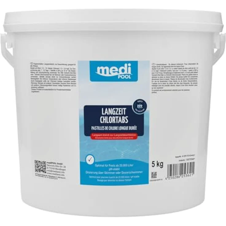 Waterman mediPool Langzeit-Chlor Tabs 200 g, 5,0 kg, langsam löslich für Dauerdesinfektion – Bild 1