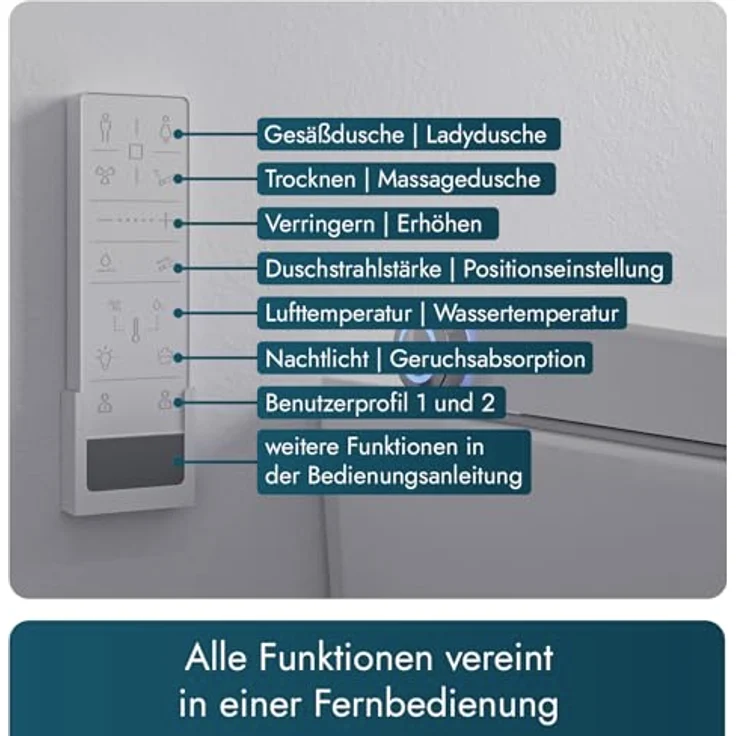 Bernstein Dusch-WC PRO+ 1104, Eckig, spülrandlos, mit LED-Nachtlicht, 5 Stufen, 10 Jahre Garantie, Weiß – Bild 8