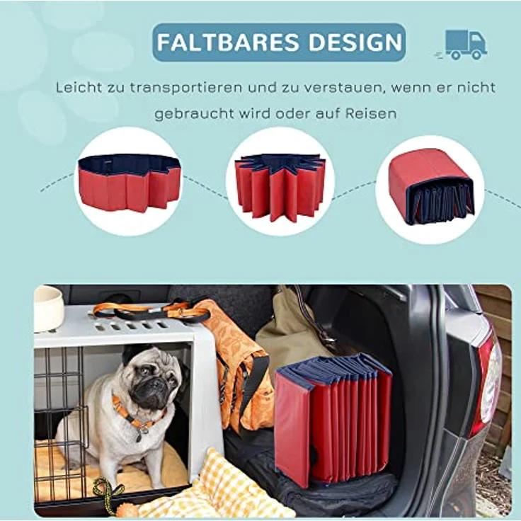 PawHut Hundepool Planschbecken Schwimmbecken Schwimmbad Hundebad, PVC+Holz Rot Φ140x30cm – Bild 5