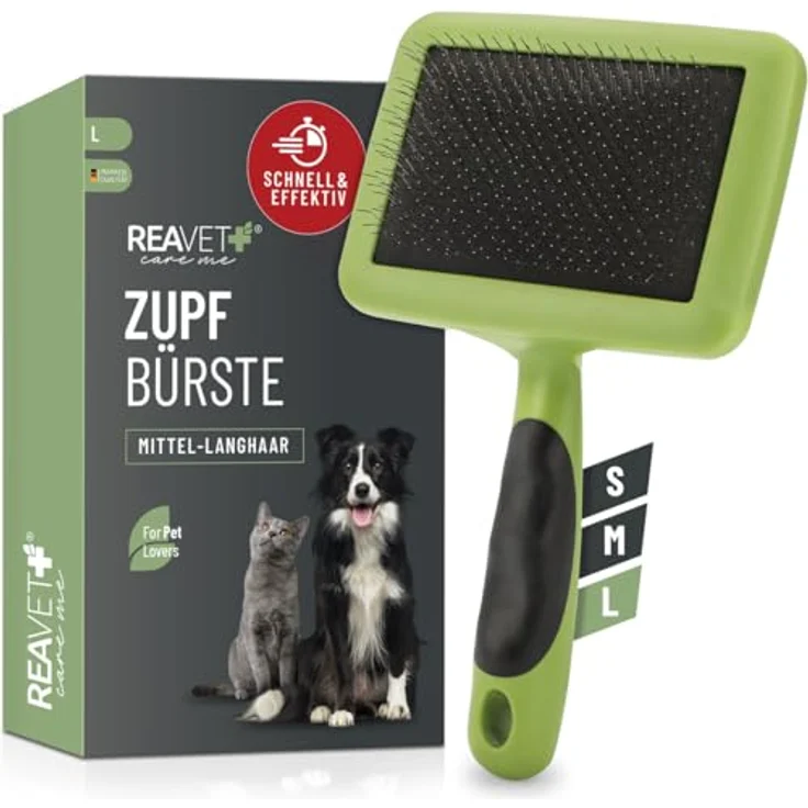 ReaVET Hundebürste, Katzenbürste, Zupfbürste für Langhaar Hunde & Katzen I Große Rassen (L) I Entfernt sanft Unterwolle, Verfilzungen & Knoten I Haustier Bürsten – Bild 1