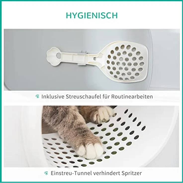 PawHut Katzentoilette mit Haube für Katzen bis 5 kg Katzenklo mit Deckel Gitterboden Kunststoff Weiß 55 x 40 x 39 cm – Bild 4