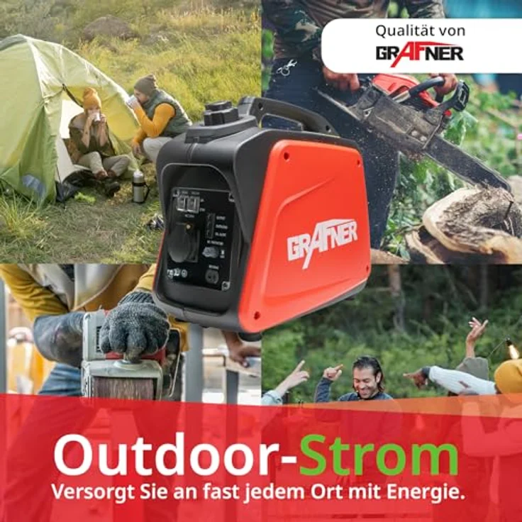 Grafner Stromerzeuger Inverter Generator 1100 W (1 KW Dauerleistung), Benzinbetrieb 4 Takt, 230V, Invertertechnologie, leicht robust, digitaler Benzin Notstrom Aggregat – Bild 2