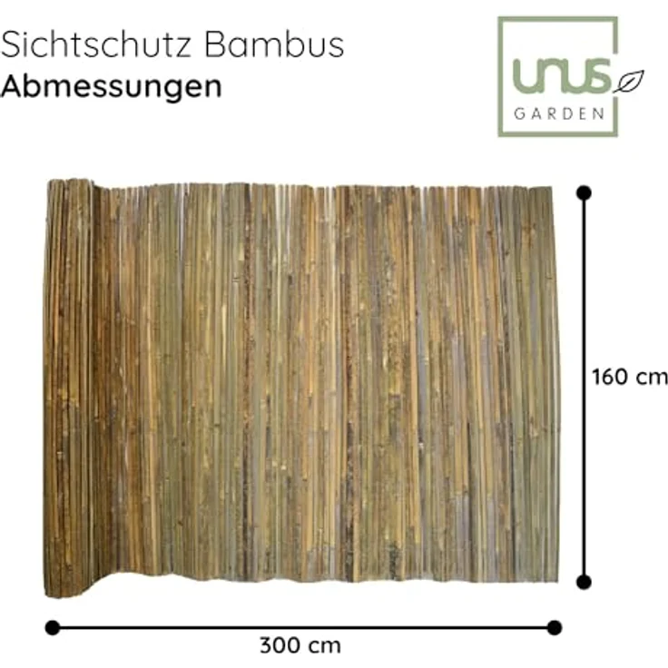 UNUS Bambus-Sichtschutzmatte, flache Gartenzaun Matte, 90-160 cm Höhe, 3 und 6 Meter Länge, robust und wetterfest – Bild 5