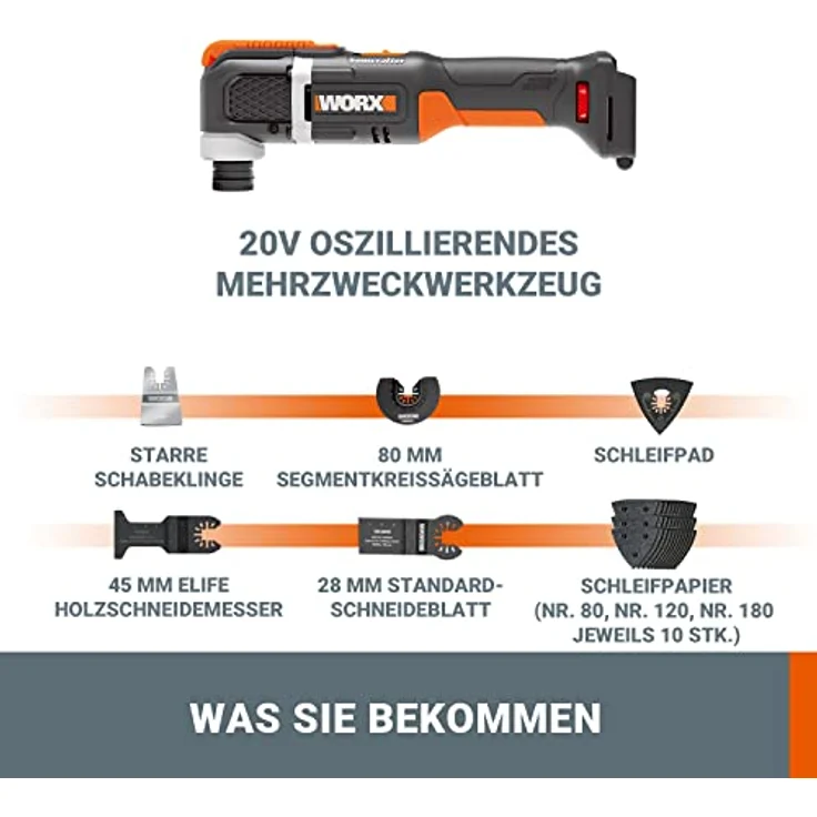 WORX WX696.9 Akku Multifunktionswerkzeug 20V Solo Sägen Schleifen Schneiden – Bild 5