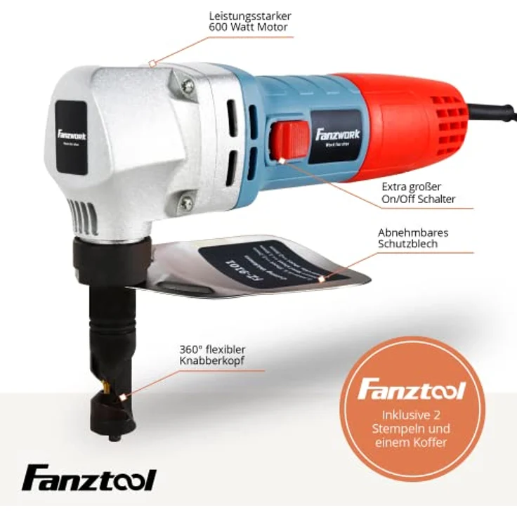 FANZTOOL Knabber Blechknabber Knabber Nibbler Blechschere Blechnibbler 600W mit Kopfer und 2 x Stempel – Bild 5