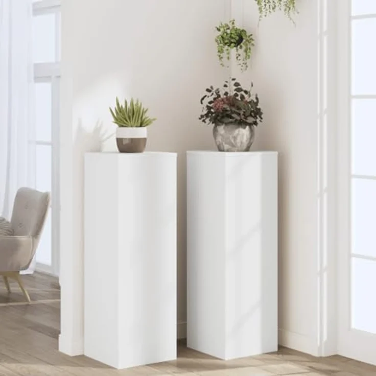 vidaXL Blumenständer Pflanzenständer 2 Stk Weiß Spanplatte 33x33x100 cm Hohle Konstruktion zur Stabilitätserhöhnung – Bild 3