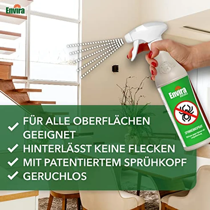 Envira Spinnen-Spray - Spinnenabwehr für Außen und Innen - 2 x 2 Liter + 2L Drucksprüher - Anti Spinnenspray mit Langzeitwirkung - Spinnen vertreiben im Haus & im Garten - Geruchlos & Auf Wasserbasis – Bild 2