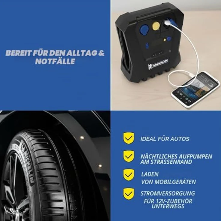 Michelin 12 V Kompressor, Luftkompressor mit programmierbarer Druckeinstellung und 16 l Tankvolumen, inklusive Adapter für Spielzeug, Ball und Fahrrad – Bild 7