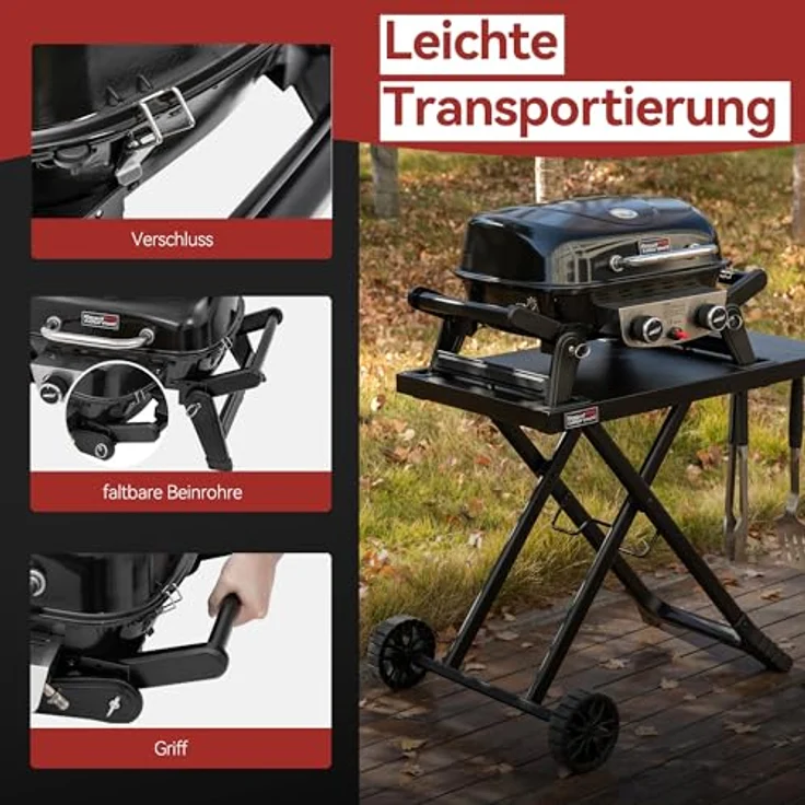Royal Gourmet 2-Brenner Tragbarer Gasgrill, 5 kW Tischgrill mit klappbaren Seitentischen, portabler BBQ Grill für Balkon, Terrasse, Garten Schwarz – Bild 7