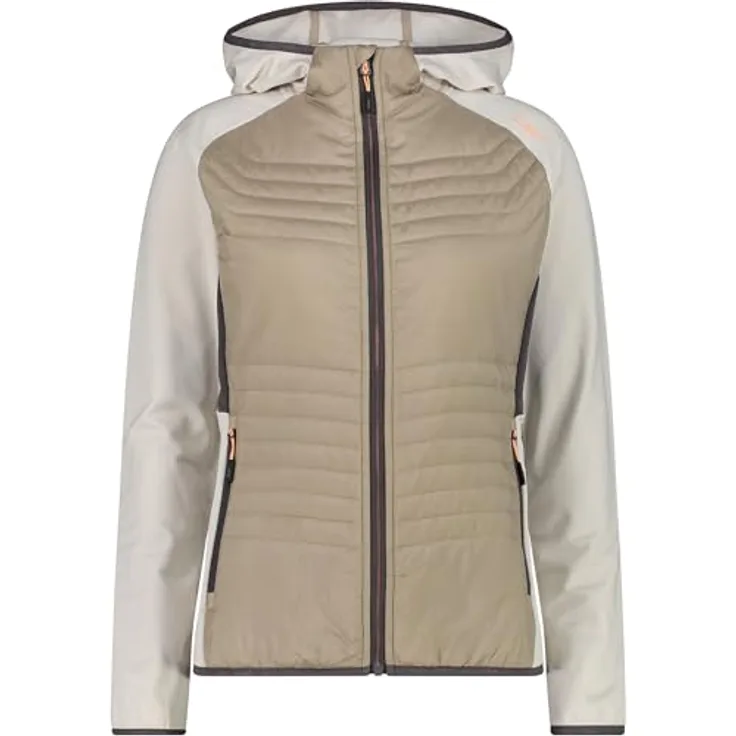 CMP Campagnolo Hybrid Jacket Fix Hood, Damen Kunstfaserjacke mit Wärmeisolierung und fester Kapuze, beige, Größe S (38)
