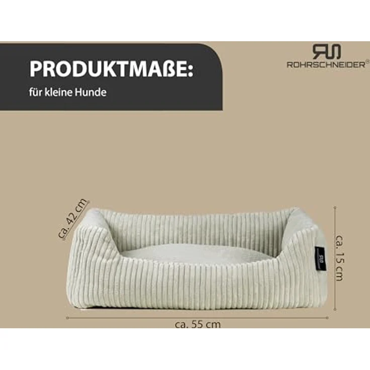Rohrschneider® Hundebett waschbar für kleine und mittelgroße Hunde mit Hundekissen Cord (ca. 55x42 cm) inkl. Gassibeutel (Beige, Cordstoff breit) – Bild 3