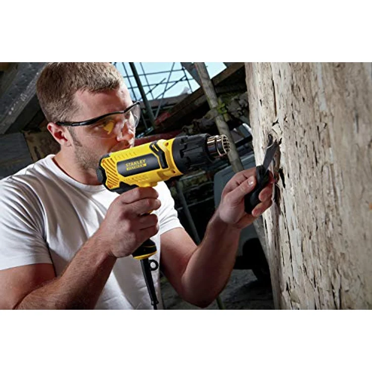 Stanley FatMax Heissluftpistole (2.000 Watt, mit Abschaltautomatik, 2 Temperaturstufen (50-450 / 70-600 °C), stufenlose Temperatureinstellung, inkl. 8-tlg. Düsen- und Schaberset, Koffer), Schwarz – Bild 4