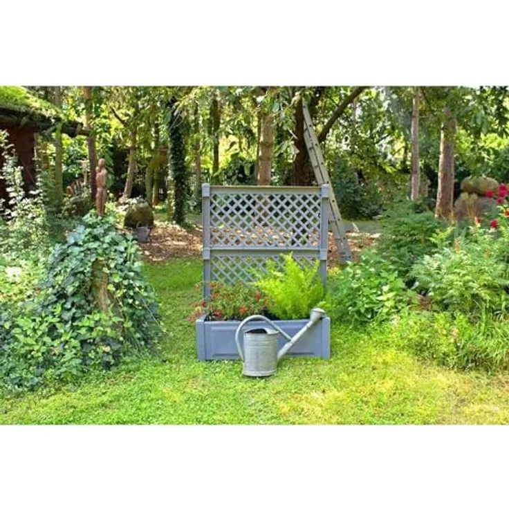 KHW Spalier, Pflanzkasten groß 100 cm mit Spalier, grau, UV-beständig, bepflanzbar, erweiterbar, winterfest, witterungsbeständig - Preisvergleich