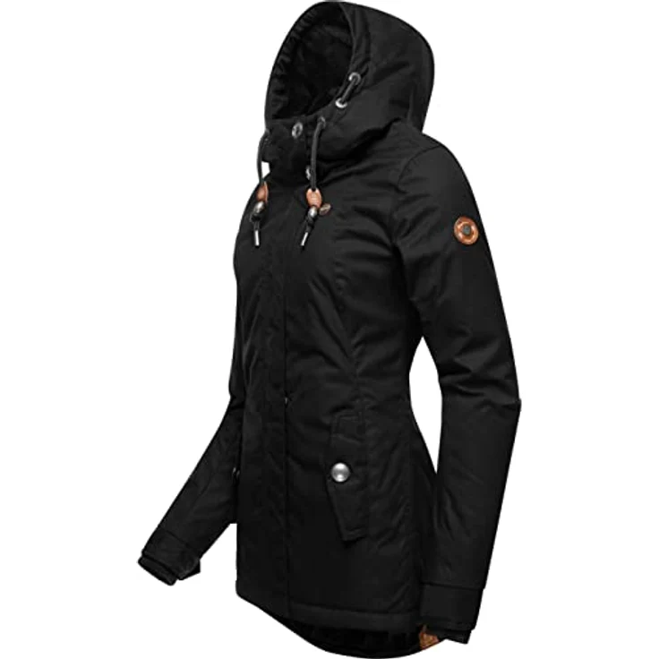 Ragwear Winterjacke Monade Damen Winterparka mit Kapuze und Fleece gefüttert, griffiges wasserabweisendes Material, taillierter Schnitt, vegan - Schwarz – Bild 2