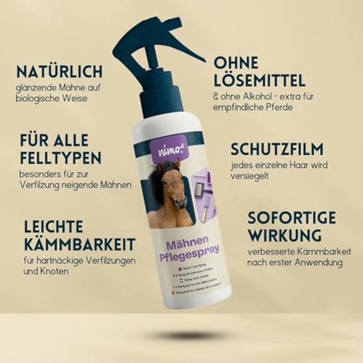 nimo Fellpflege Mähnen Pflegespray, 250 ml, langfristig verbesserte Kämmbarkeit ohne Lösungsmittel und Alkohol – Bild 3