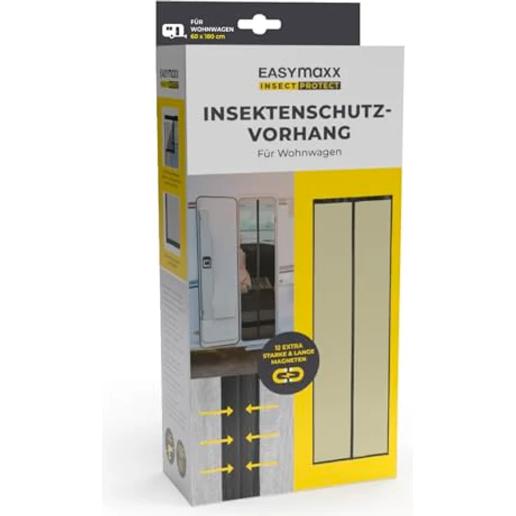 EASYmaxx Insektenschutzvorhang für Campingwagen 60 x 180 cm, Fliegengitter Tür mit XXL-Magnetbändern, selbstschließend, effektiver Insektenschutz für Wohnwagen – Bild 1