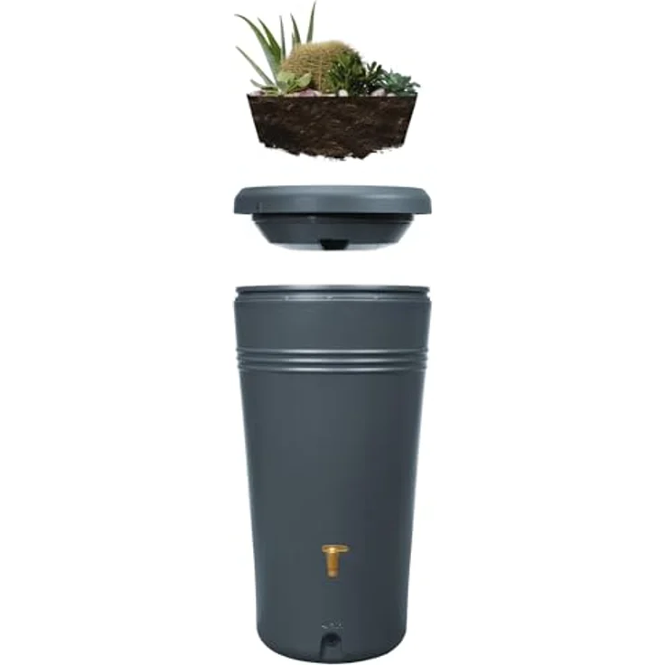 4rain Azura 2in1 Regenspeicher Regentonne 230 Liter Graphite Grey inkl. Pflanzschale, UV-stabil und witterungsbeständig – Bild 5