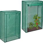 2 x Tomatengewächshaus, Garten, Balkon, Foliengewächshaus Tomaten, HBT 150x100x50cm, Stahl & PE-Folie, grün