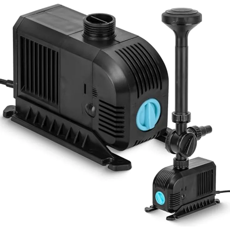 TEICHER Teichpumpe FP-3000, Springbrunnenpumpe mit 3000 l/h, 55 W, inkl. Aufsätze & Filter, für Garten- und Miniteiche, flüsterleise, mechanisch einstellbare Fördermenge