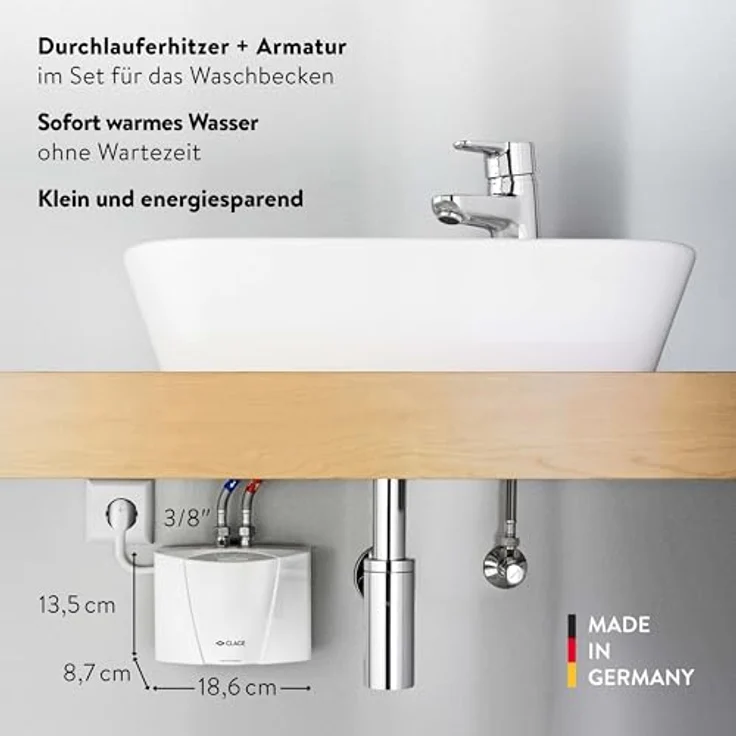 CLAGE MCX Blue, elektronischer Klein-Durchlauferhitzer Set mit Armatur, 3,5 kW, druckfest + drucklos, VDE-GS geprüft – Bild 2