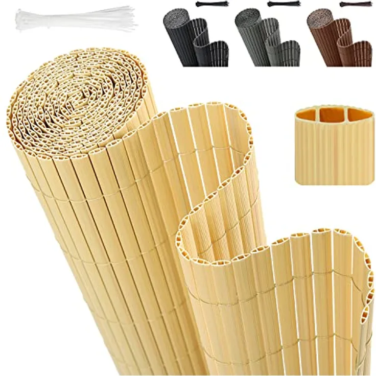 Sekey PVC Sichtschutzmatte 100x400cm Doppelte Verstärkung Innen, Balkon Sichtschutz mit Kabelbindern, Sichtschutzzaun Windschutz Wasserdicht ohne Bohren für Balkon Garten, Bambus