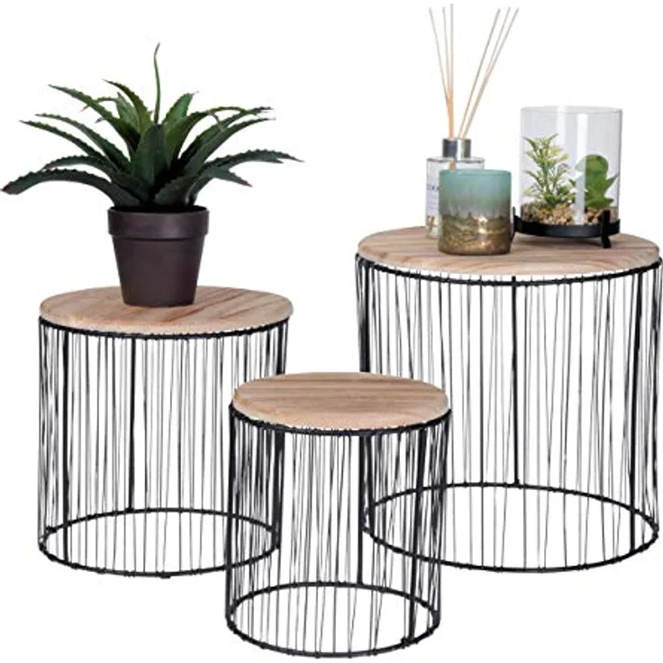 Pflanzenständer 3er Set - Deko Blumenhocker Blumenständer Pflanzenhocker Blumentopfständer Beistelltisch rund