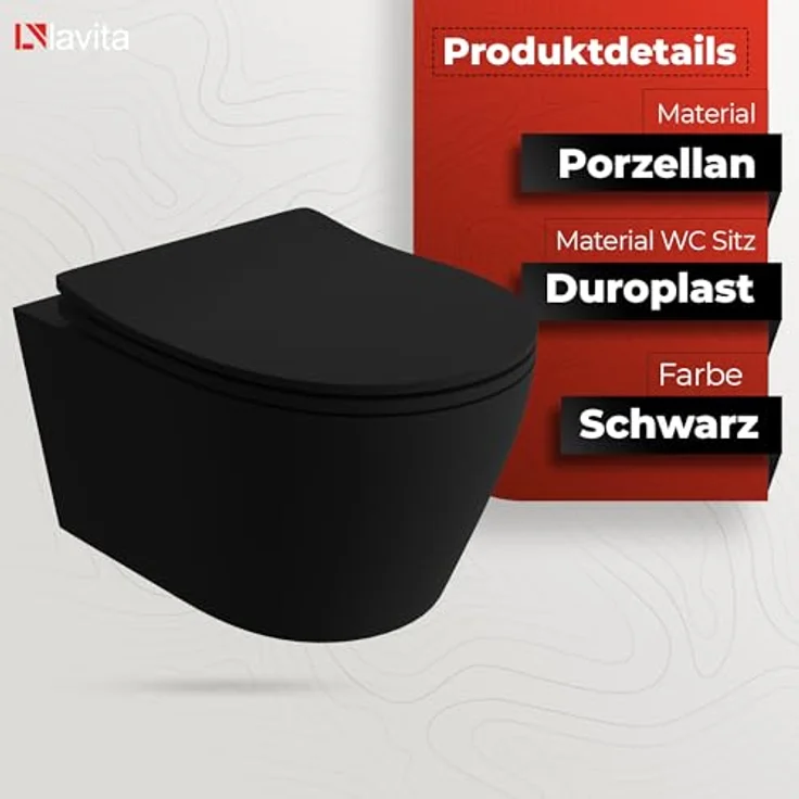 lavita Wand-WC Praia Black | Hänge Toilette mit Absenkautomatik & Spülrandlos | 360x480x375 mm | Schwarz – Bild 3