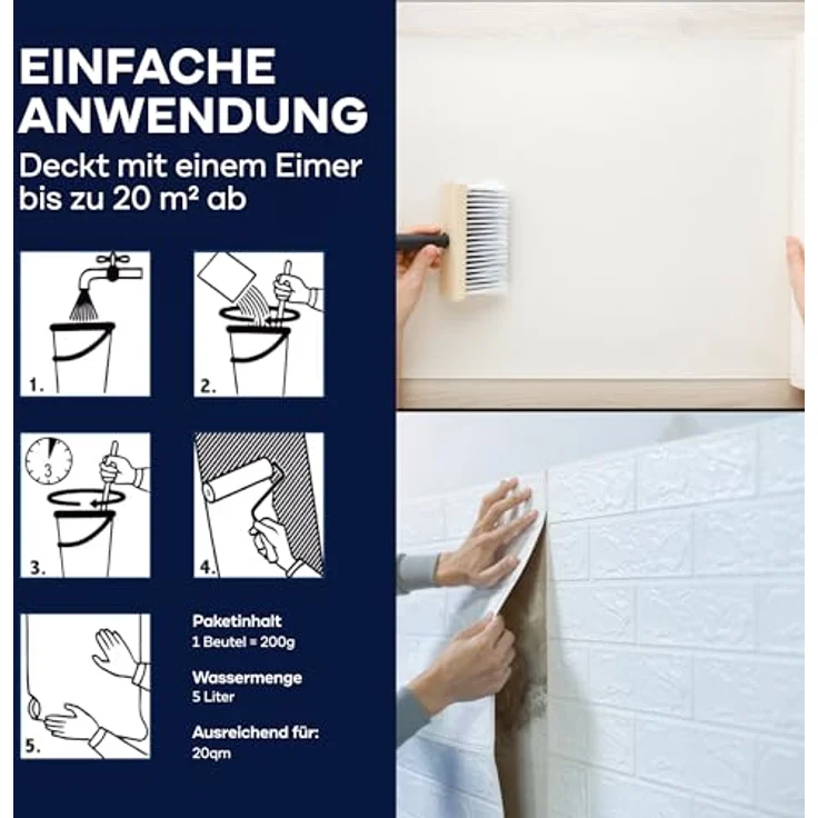 PLID® Rollkleister für Vliestapeten, 2x200g, schnell anrührbar in 3 Minuten, hohe Klebkraft, einfache Anwendung – Bild 4