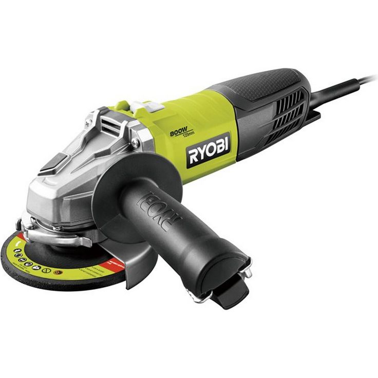 Ryobi Winkelschleifer-Set 'RAG800-125TA6', 800 W mit gummierten Anti-Vibrations-Griffflächen und Spindelarretierung