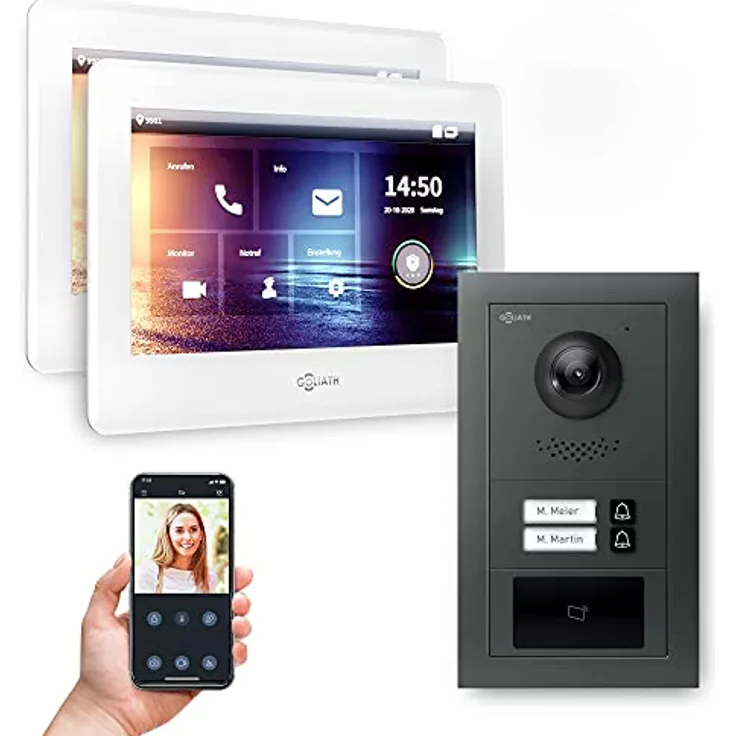 Goliath Intercom Video-Türsprechanlage Goliath 2-Draht BUS, HD Kamerasystem für 2-Familienhaus, RFID, anthrazit, mit App-Steuerung und Interkom-Funktion