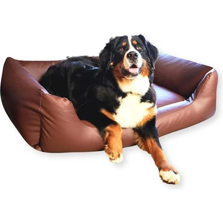 4L Textil Mario Wasserfestes Hundebett aus Kunstleder (100x70 cm, Braun) - Robust, Wasserabweisend, Leicht zu reinigen – Bild 2