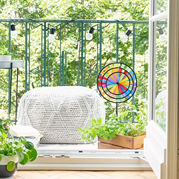 Relaxdays 4 x Windrad Gartenstecker, Regenbogen Design, für Balkon oder Terrasse, 73,5 x 35,5 x 15 cm, bunt – Bild 3