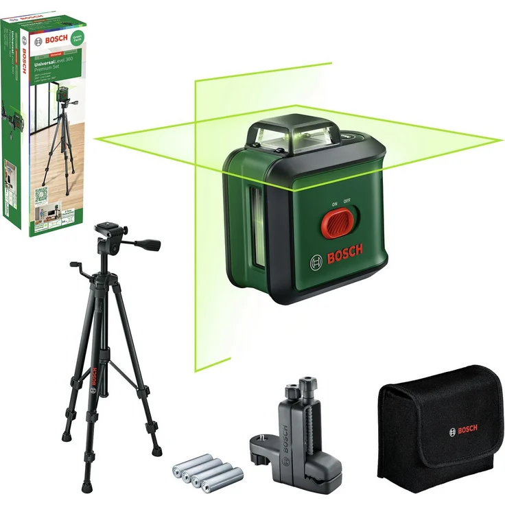 BOSCH UniversalLevel 360 Set, Kreuzlinien-Laser mit Stativ TT 150 - grüne Laserlinien, 360°-Linie, selbstnivellierend – Bild 1